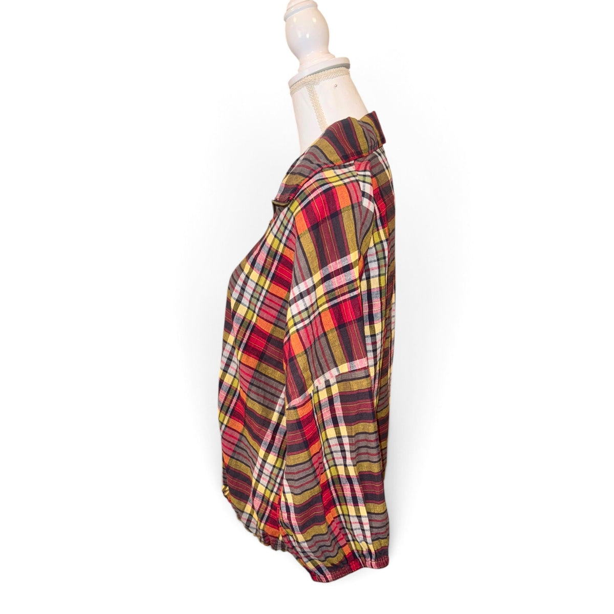 The Great Plaid Half-Zip Pullover Top With Drawstring Hem, Size M