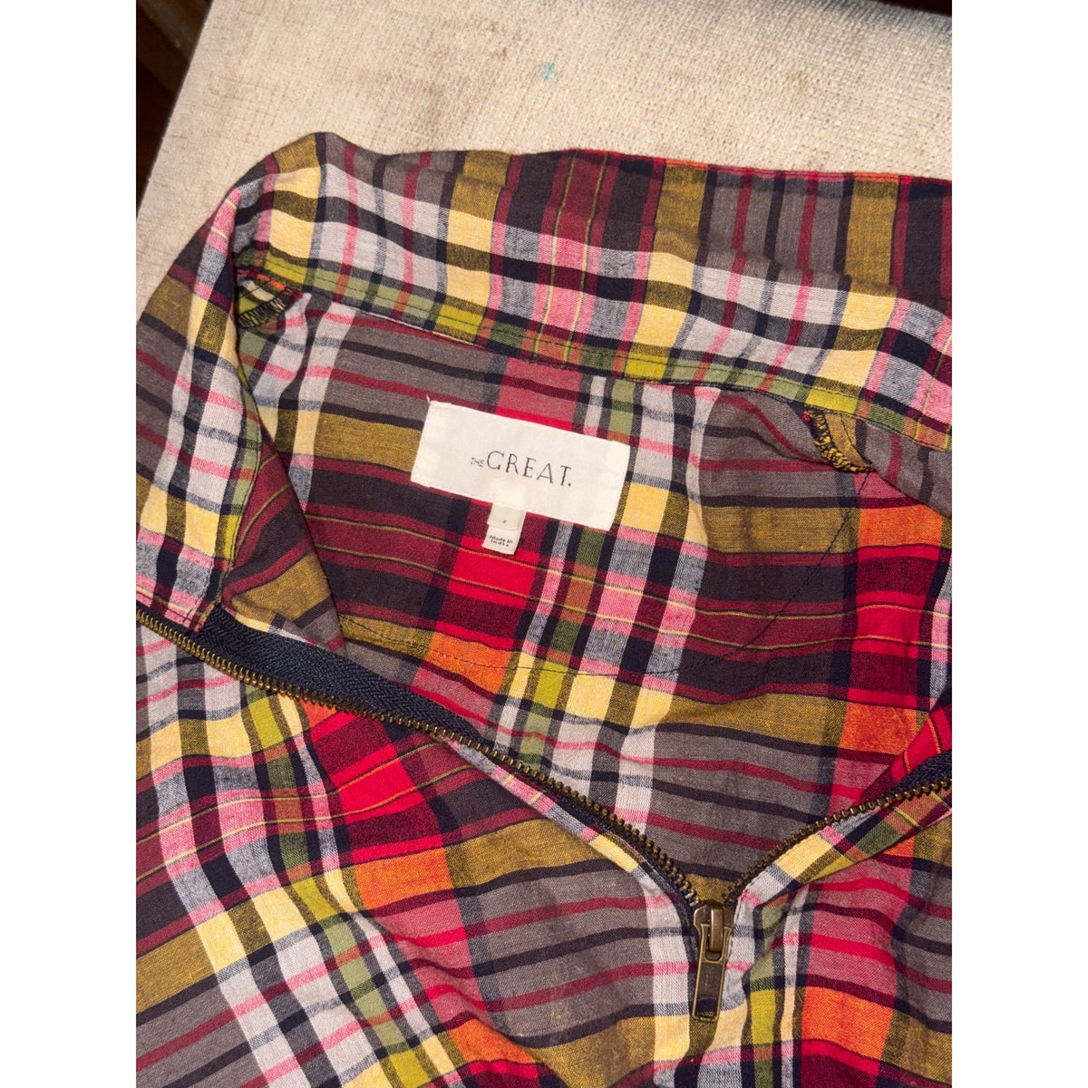 The Great Plaid Half-Zip Pullover Top With Drawstring Hem, Size M