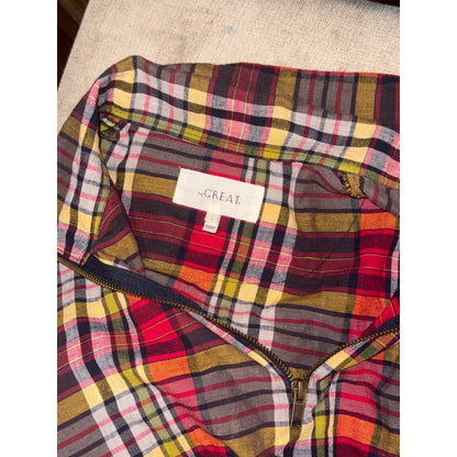 The Great Plaid Half-Zip Pullover Top With Drawstring Hem, Size M