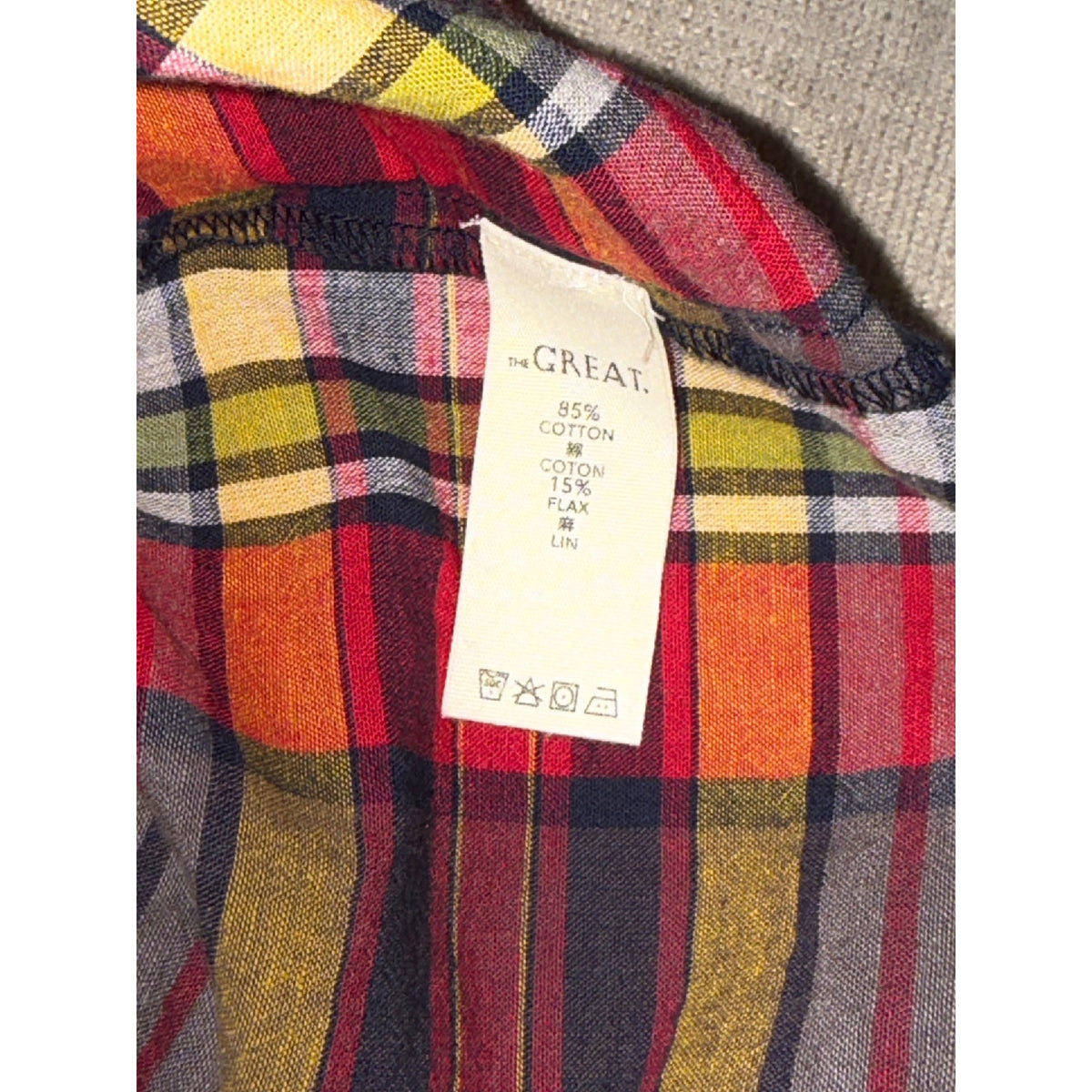 The Great Plaid Half-Zip Pullover Top With Drawstring Hem, Size M