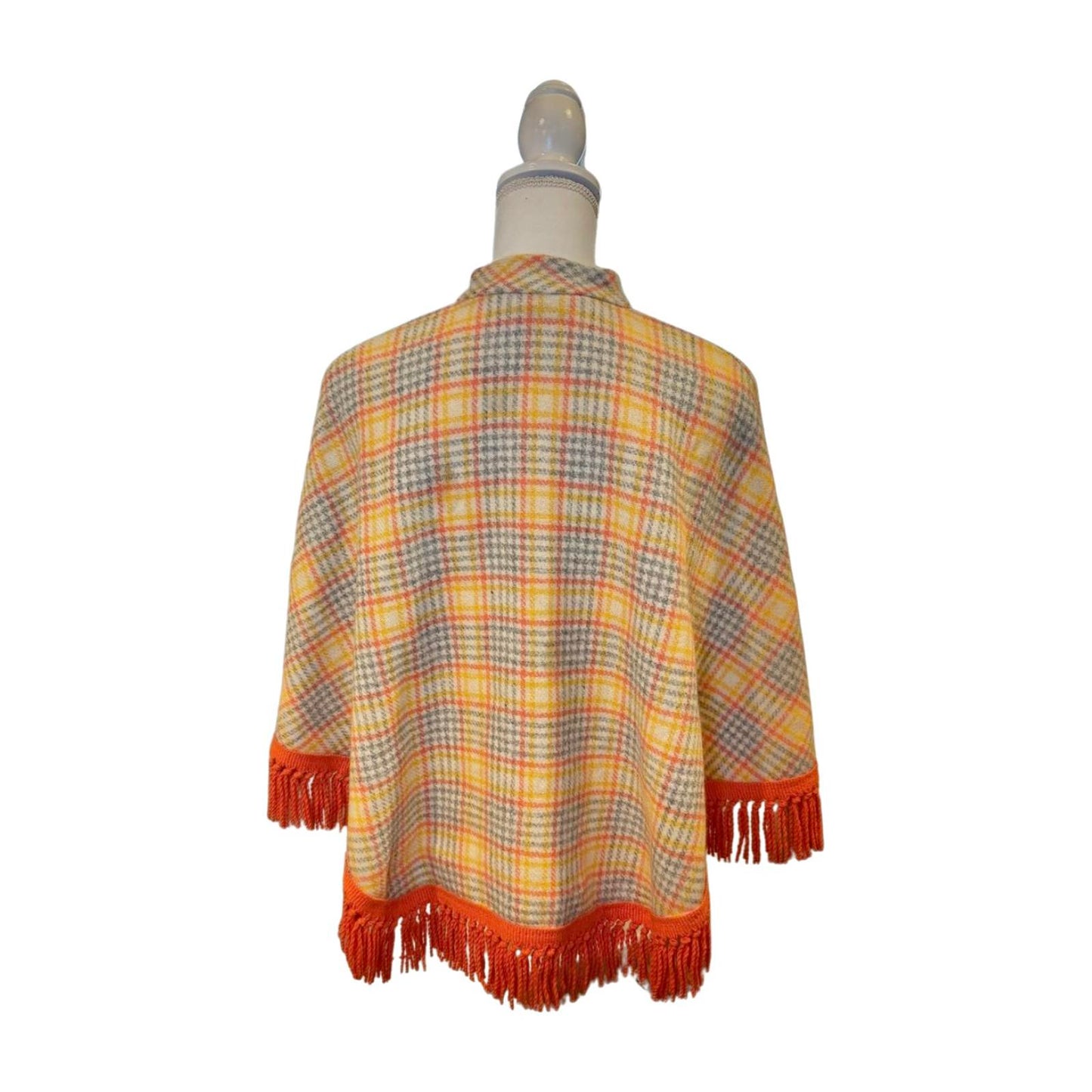 Vintage Women's Plaid Fringe Zip-Up Cape, Small