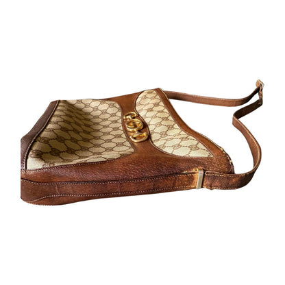 Rare Vintage 1970's Gucci Horsebit Canvas and Leather Shoulder bag