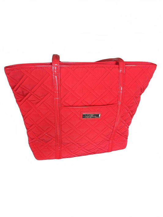 Vera Bradley Red Quilted Tote Handbag with Patent Leather Straps