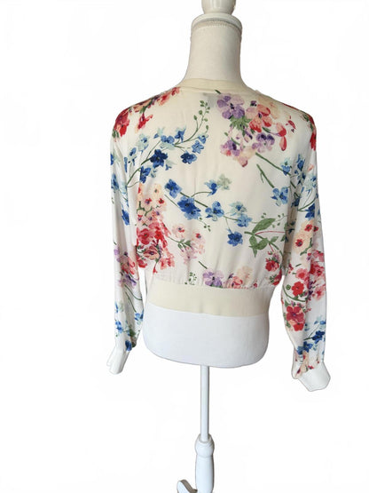 New Theory Floral Print Long Sleeve Blouse, Size Petite Small