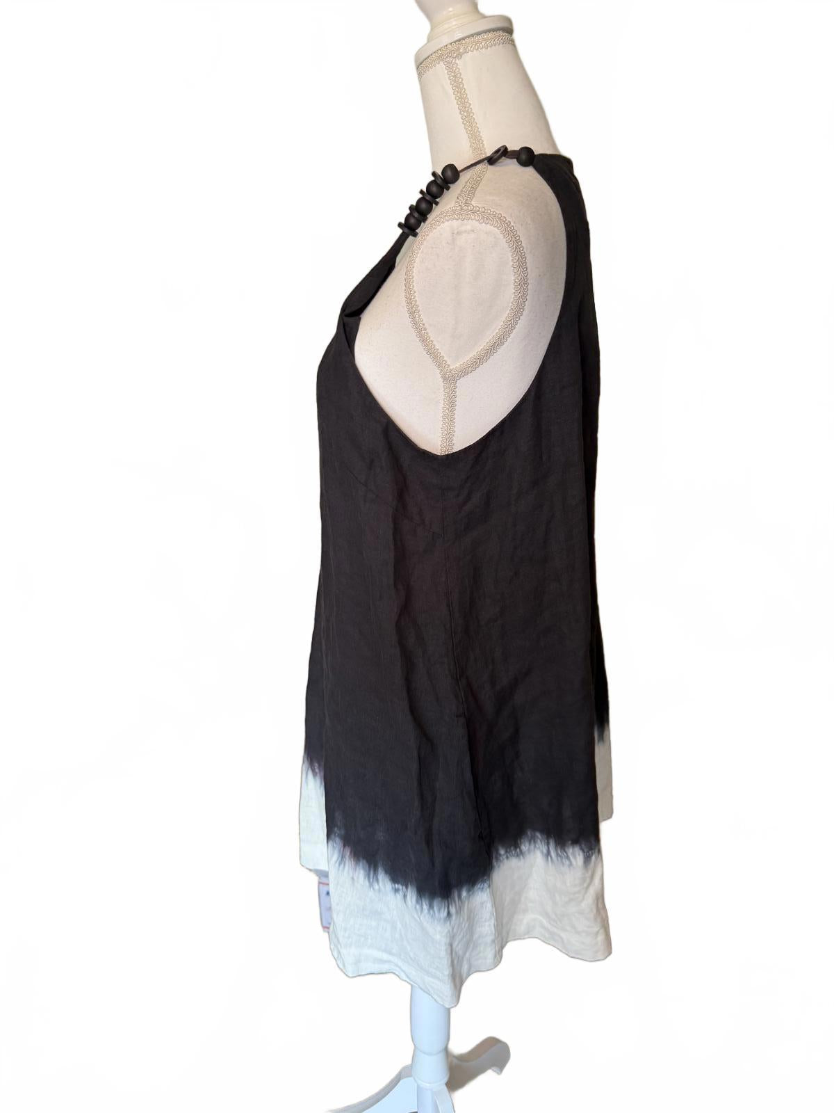 Black and White Sleeveless Staud Dress with Beaded Straps, Large