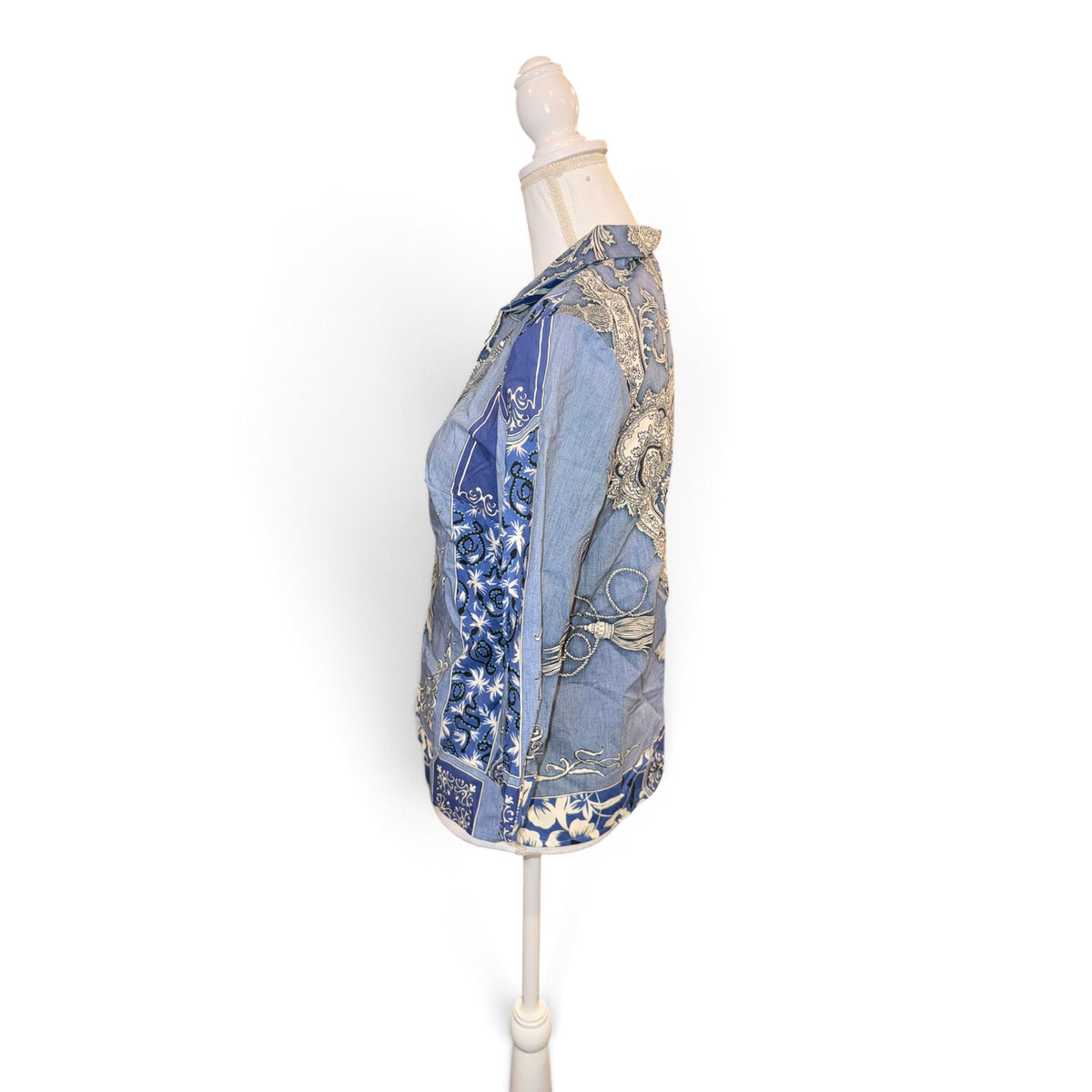 Etro Blue and White Paisley Cotton Tunic Top, Size 42/ US 6