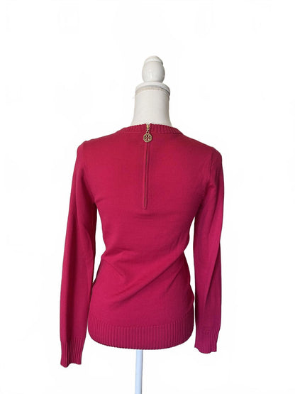 Tory Burch Women's Pink Sweater with Gold Logo, Small