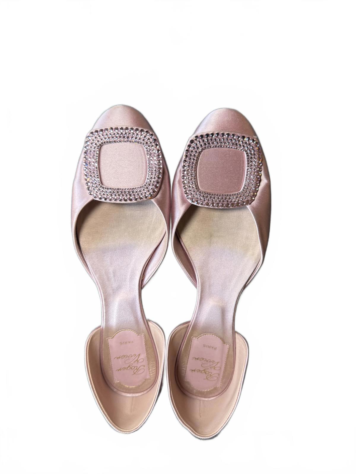Roger Vivier Pink Satin Flats with Crystal Buckle, EU 37.5