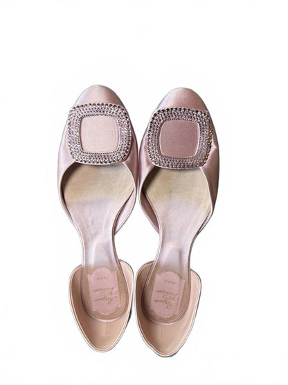 Roger Vivier Pink Satin Flats with Crystal Buckle, EU 37.5