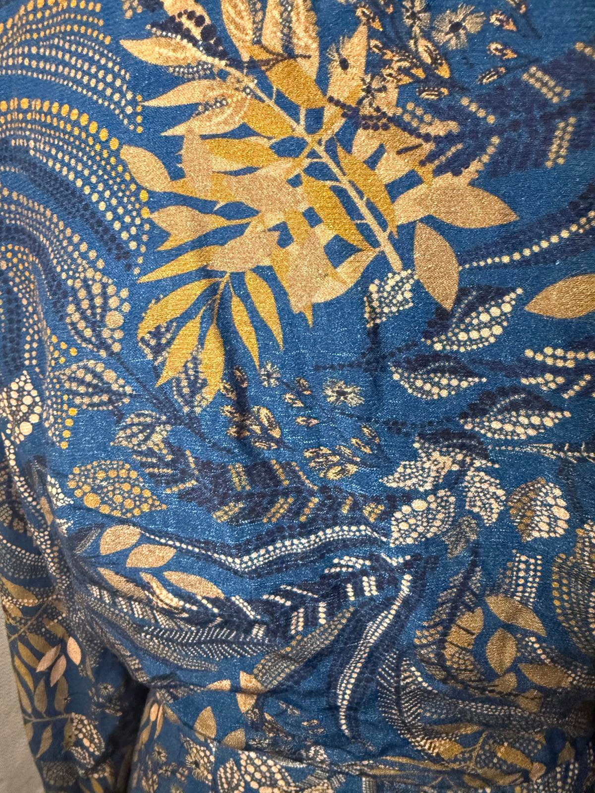 Farm Rio Printed Crepe Mini Wrap Dress, Blue & Gold, Large