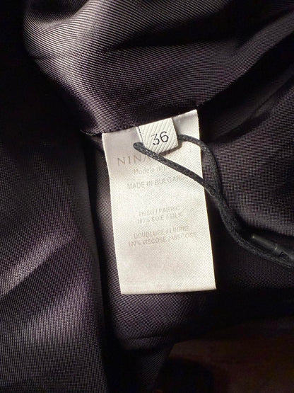 New Nina Ricci Black and White Polka Dot Long Sleeve Silk Dress, FR 36