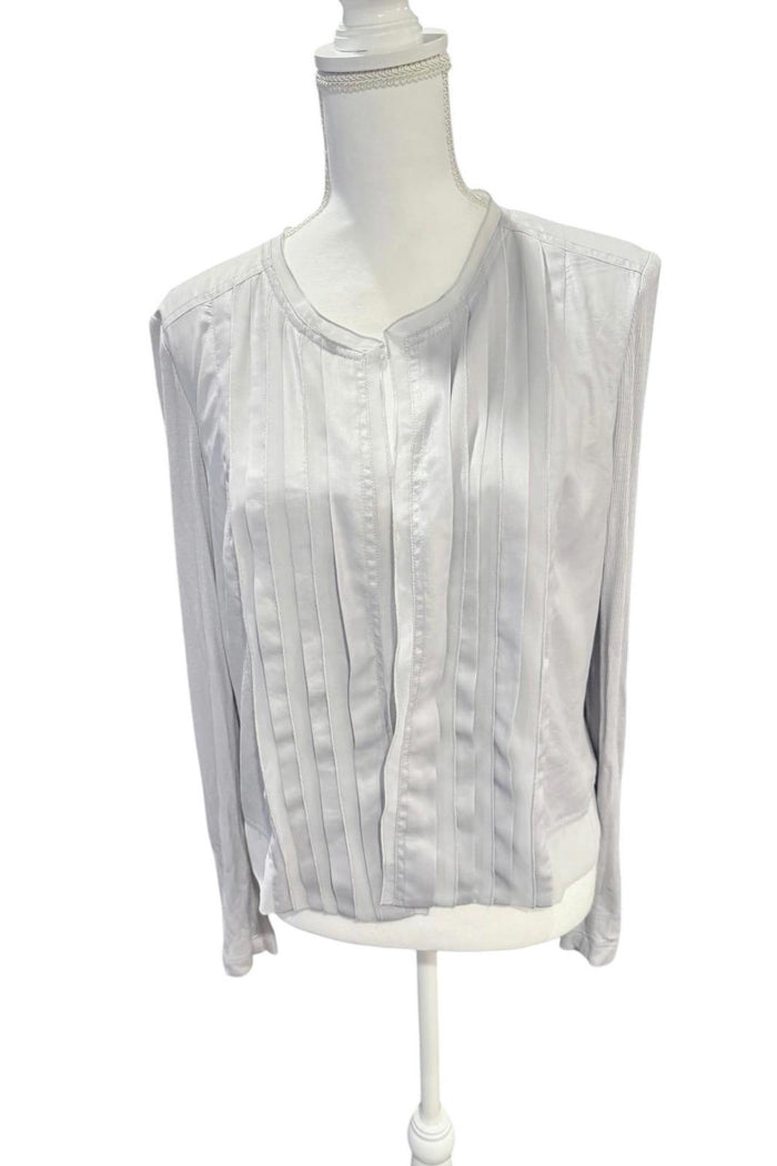Vintage Cache Long Sleeve Gray Pleated Light Cardigan, size 14