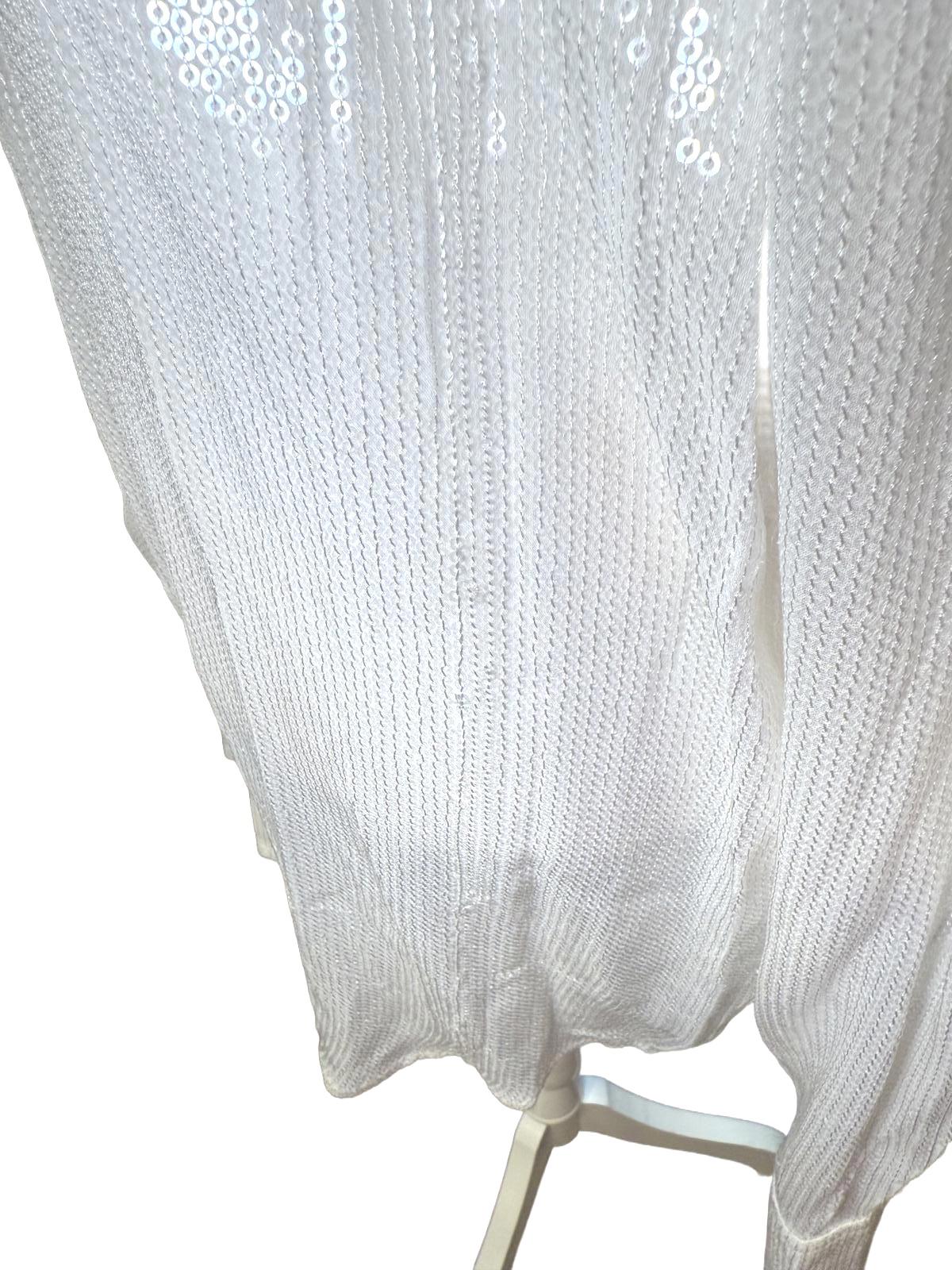 Nazila Couture White Sequin Long Sleeve Button-Up Shirt, Size 42
