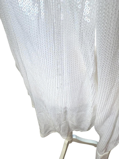 Nazila Couture White Sequin Long Sleeve Button-Up Shirt, Size 42