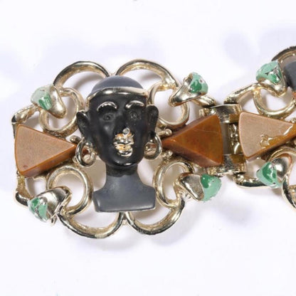 Vintage Unsigned Hobe Egyptian Revival And Bakelite Accented Bracelet