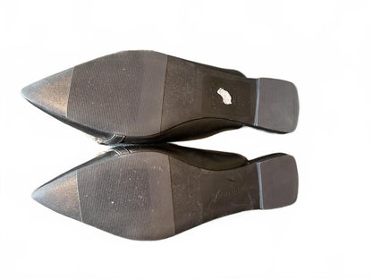 New Open Edit Black Pointed Toe Women's Mules with Chain Accent