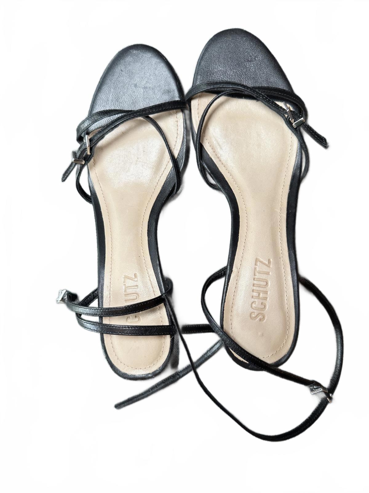Schutz Black Strappy Block Heel Sandals, size 7.5