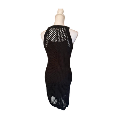 New Spiritual Gangster Black Crochet Knit Sleeveless Midi Dress, Size Medium