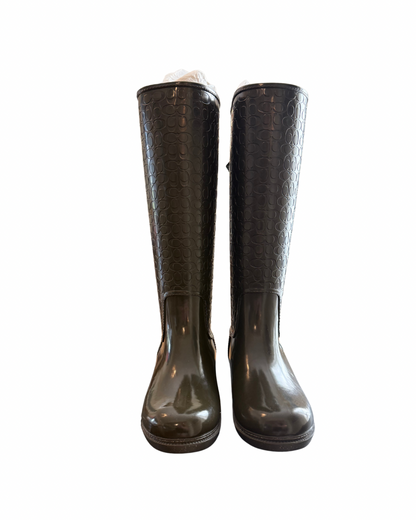 New Coach Signature Rain Boots Mid-Calf Green Size 8B
