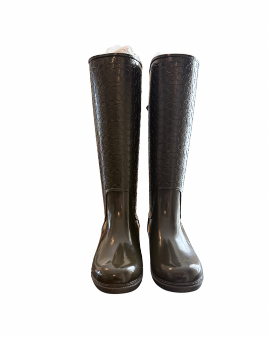 New Coach Signature Rain Boots Mid-Calf Green Size 8B