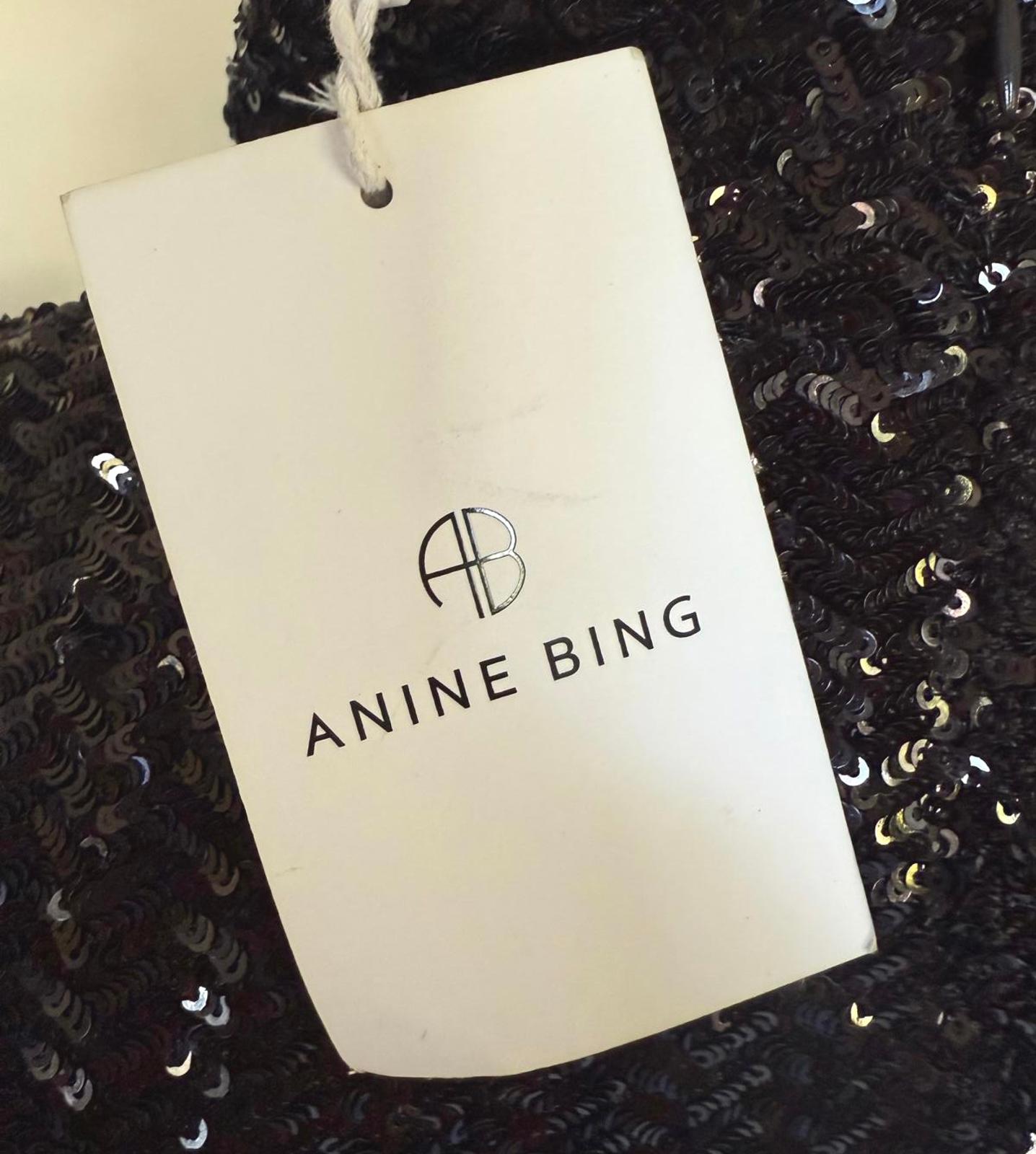 Anine Bing Josephine Black Sequin Top, Small