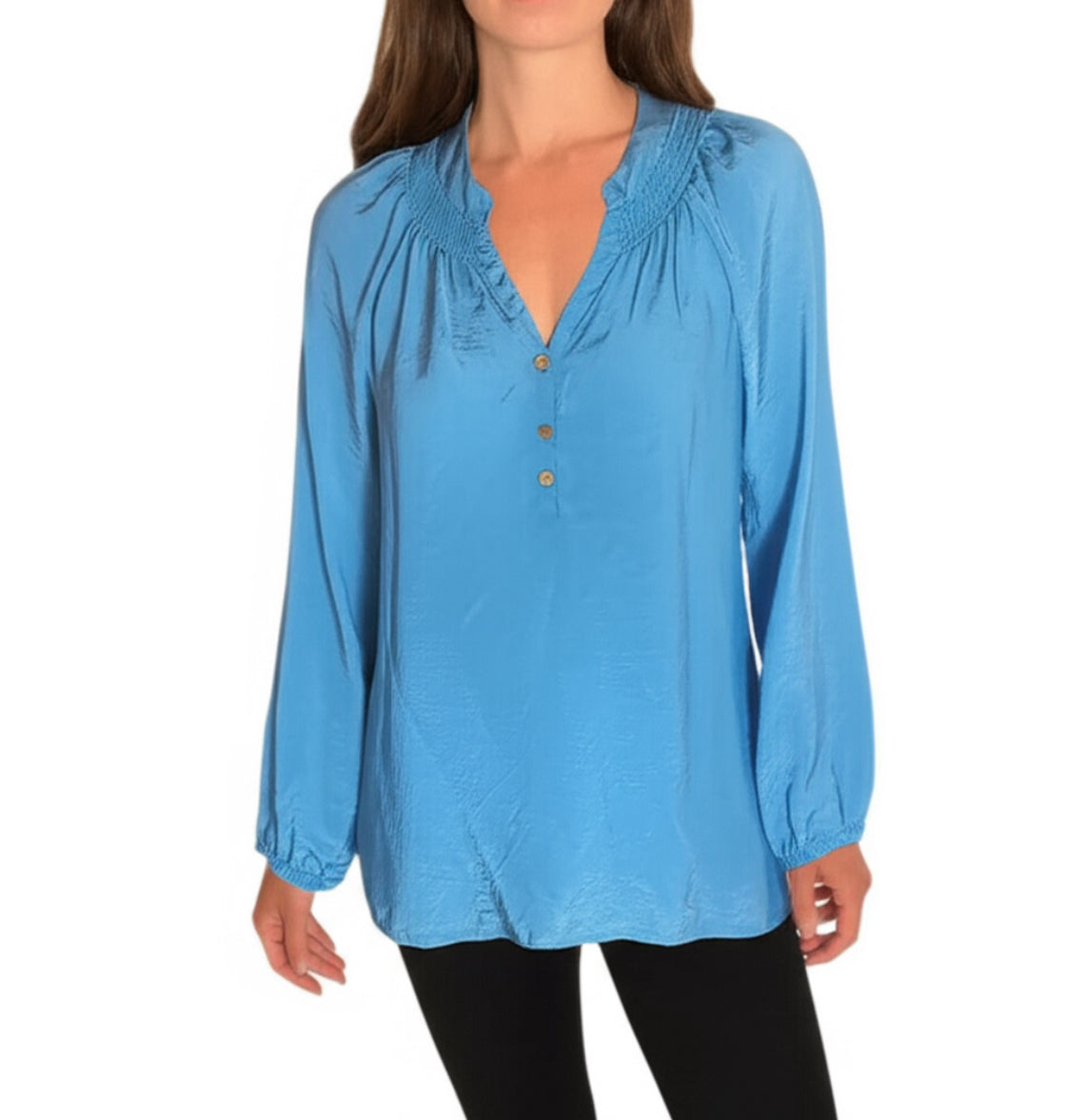 Lilly Pulitzer Elsa Silk Blouse – Women’s Size XS, Blue Crinkled V-Neck Resortwear