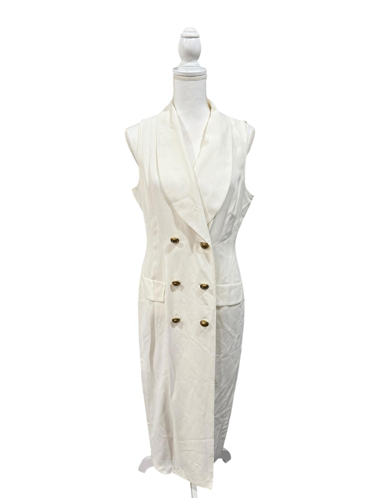 Vintage Dawn Joy Fashions Women's White Sleeveless Blazer Dress, size Medium