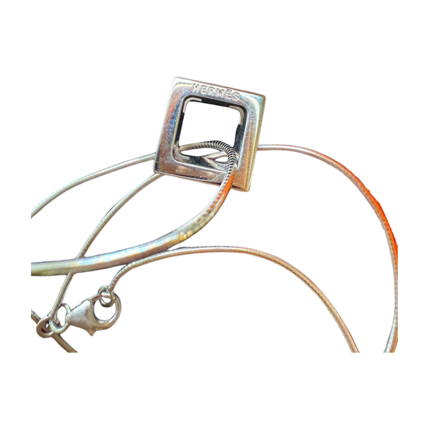 Hermès Cages d’H “H” Cube Pendant Necklace – Pink Enamel on Silver-Tone Chain (With Box)
