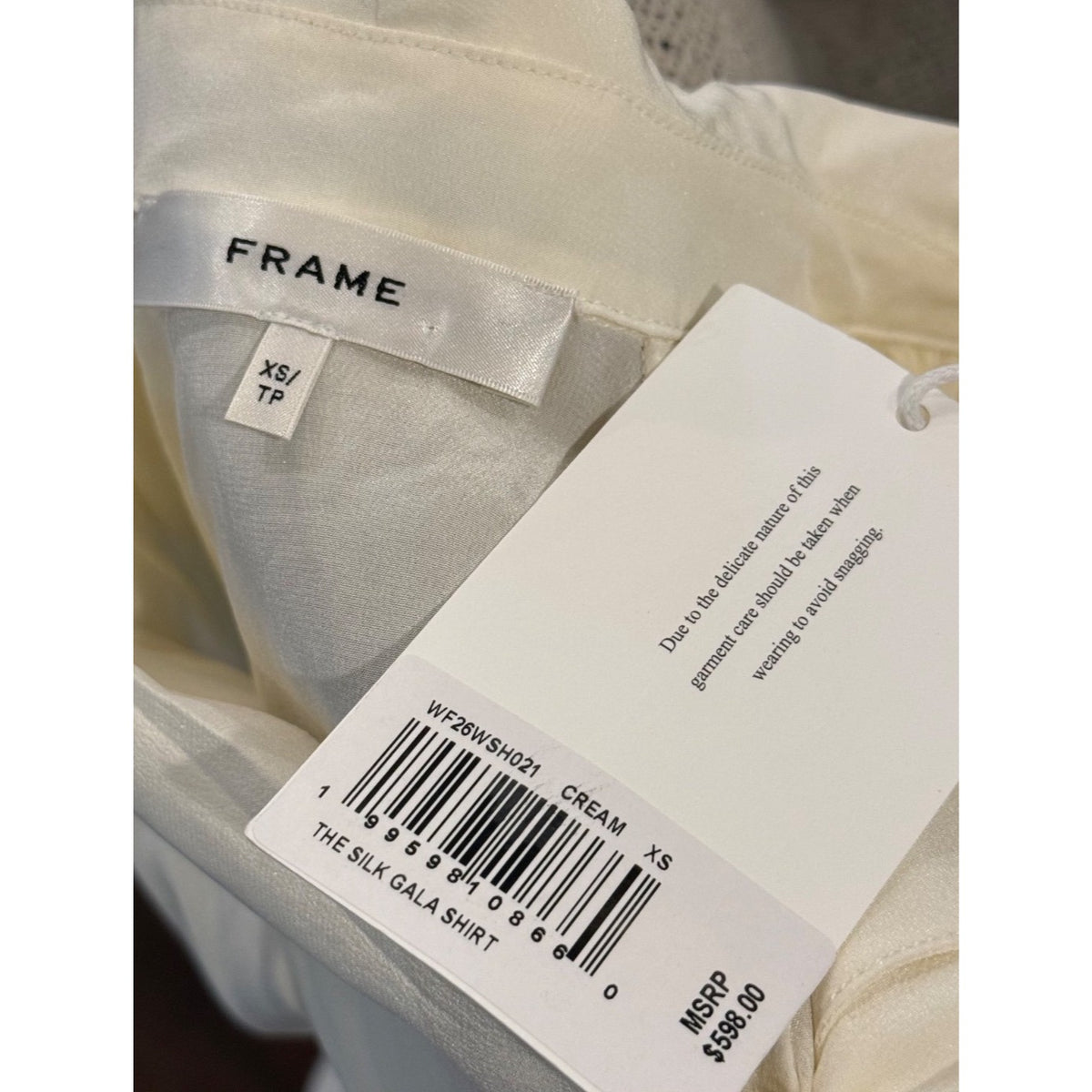 Frame The Silk Gala Shirt, Cream XS NWT