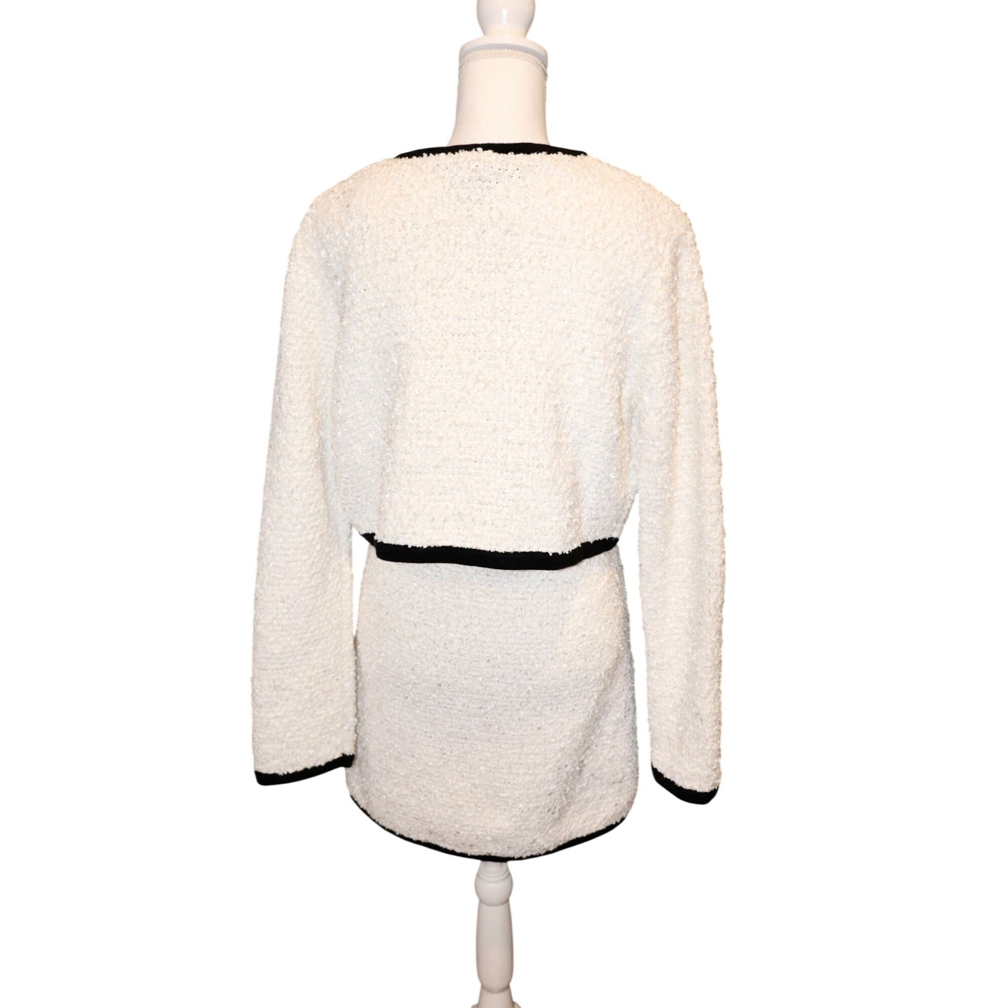 Mable Womens White & Black Trim Bouclé Jacket and Dress, Large NWT (fits Medium)