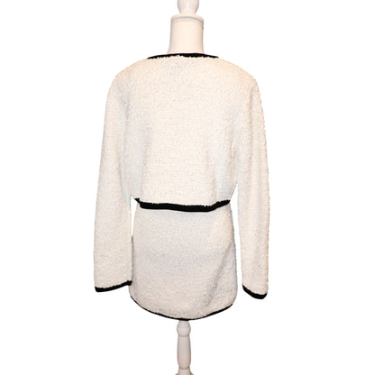 Mable Womens White & Black Trim Bouclé Jacket and Dress, Large NWT (fits Medium)