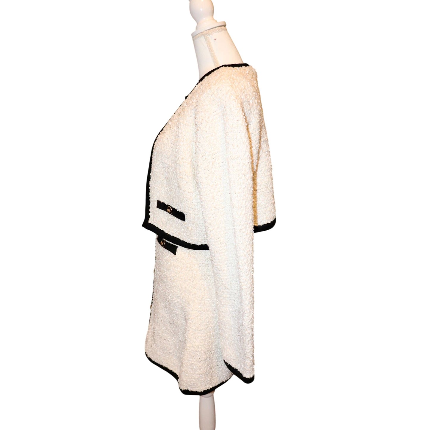 Mable Womens White & Black Trim Bouclé Jacket and Dress, Large NWT (fits Medium)