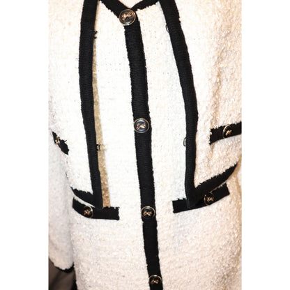 Mable Womens White & Black Trim Bouclé Jacket and Dress, Large NWT (fits Medium)