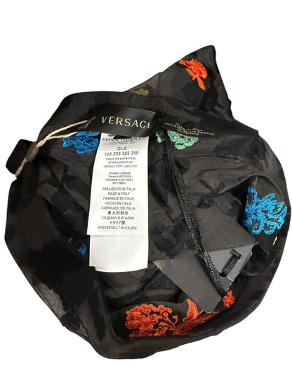 New Versace Flowers Black Stampa Ricamato Pantyhose