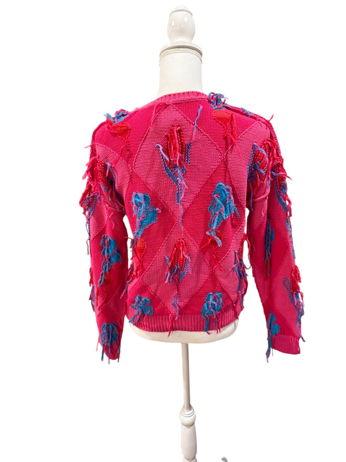 Happy Sheep Hot Pink Fringe Sweater, Size XS