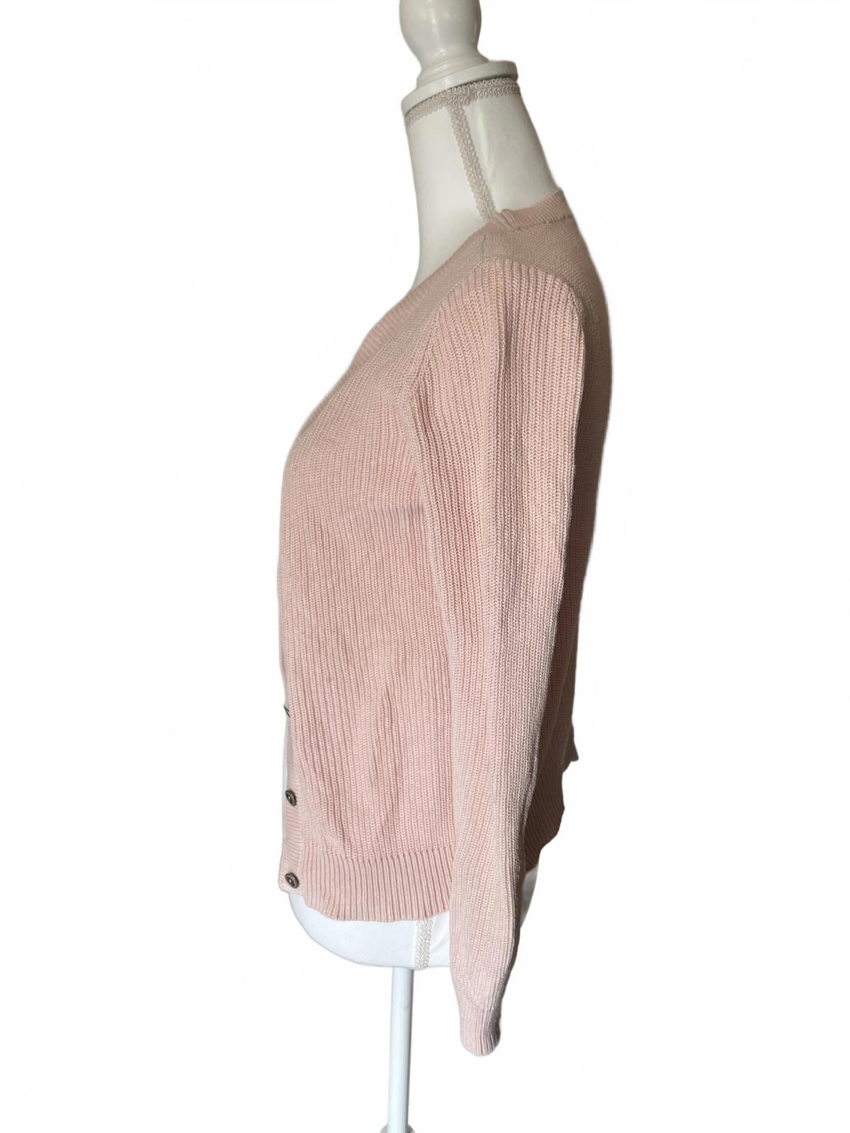 CAbi Light Pink Ribbed Knit Cardigan with Lace-Up Back Detail