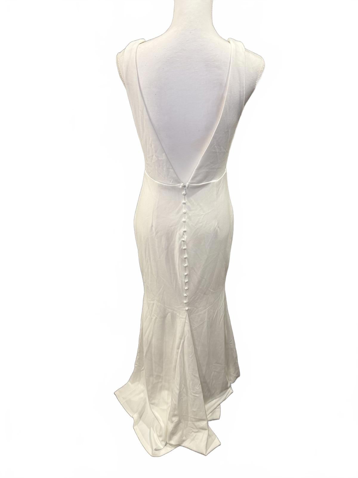 Lulu’s White Long Evening Dress with Button Back Detail, Medium NWOT