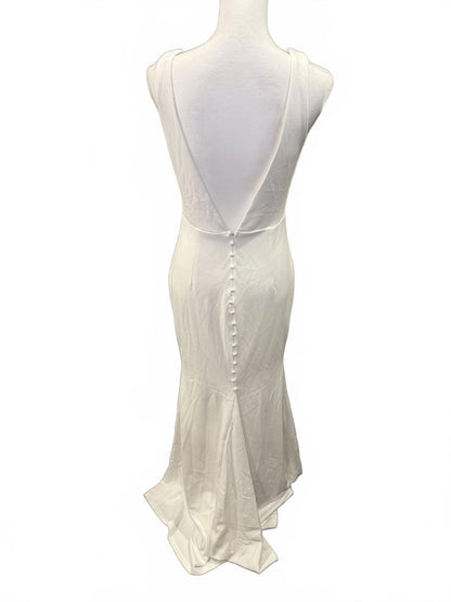 Lulu’s White Long Evening Dress with Button Back Detail, Medium NWOT