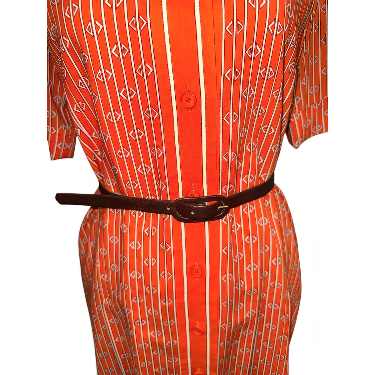 Miss Dior Orange and White Monogram Belted Shirt Dress, Size 11