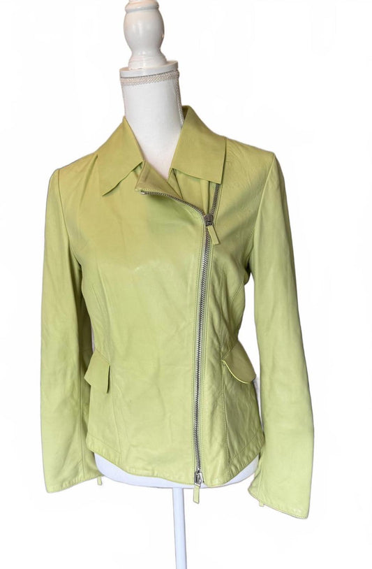 Georgio Armani Light Green Lamb Leather Jacket, IT 42