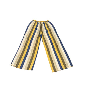 Appraisal Striped Wide-Leg Pants Vintage  Size 13/14 Ramie & Rayon Blend Blue/Yellow/Beige