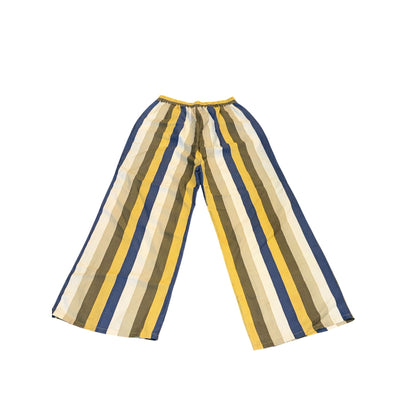 Appraisal Striped Wide-Leg Pants Vintage  Size 13/14 Ramie & Rayon Blend Blue/Yellow/Beige
