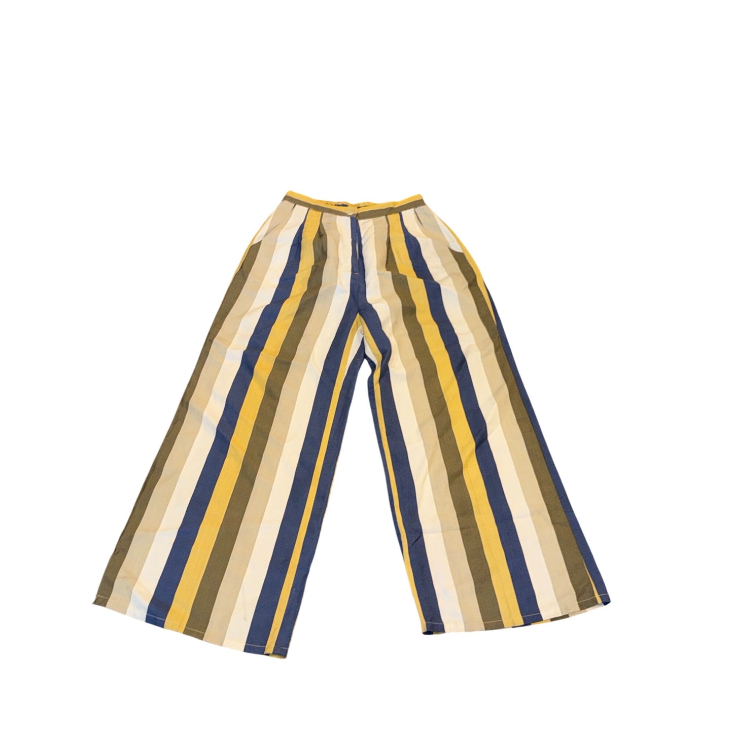 Appraisal Striped Wide-Leg Pants Vintage  Size 13/14 Ramie & Rayon Blend Blue/Yellow/Beige