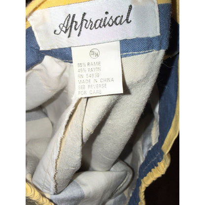 Appraisal Striped Wide-Leg Pants Vintage  Size 13/14 Ramie & Rayon Blend Blue/Yellow/Beige