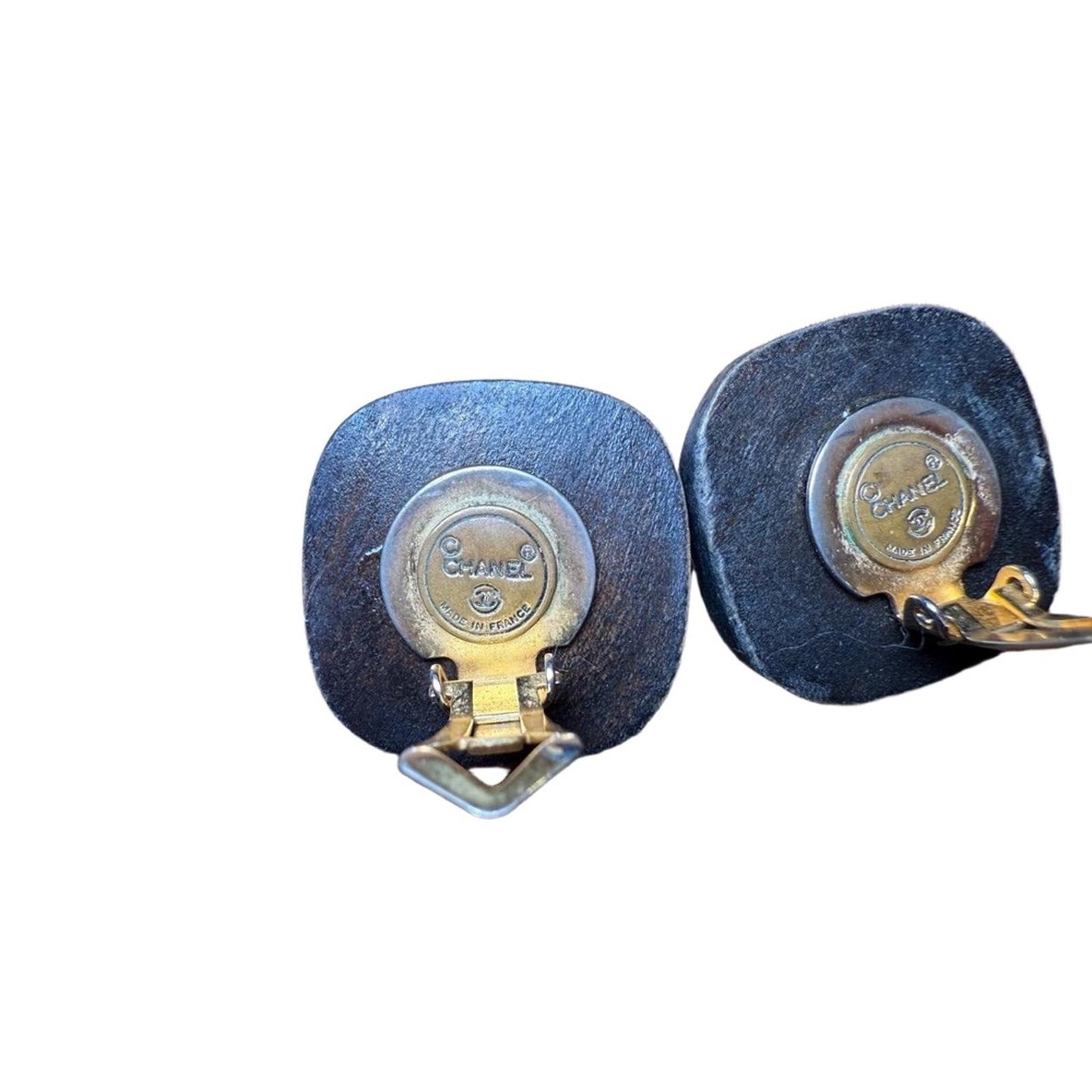Chanel Clip On Earrings Gold Dark Vintage Sculpted Face Design Classic Chic
