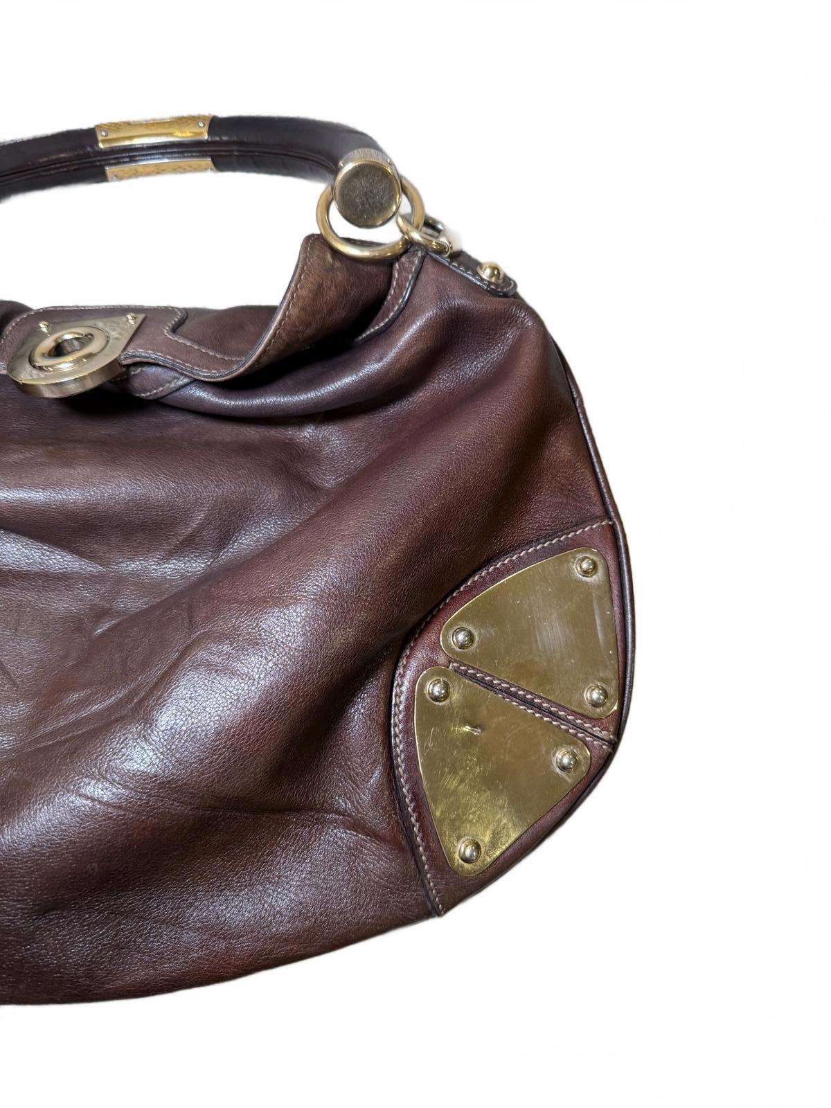 Gucci Vintage Indy Hobo Brown Leather Top Handle Bag