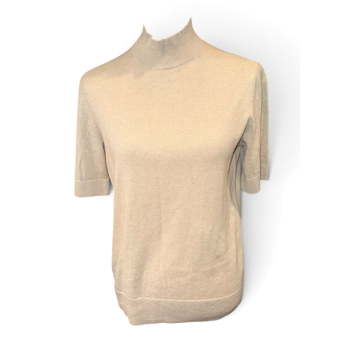 Lafayette 148 NY Nude Mock Neck Short Sleeve Sweater Womens Size M NWT
