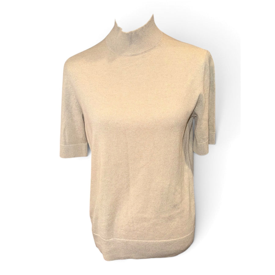 Lafayette 148 NY Nude Mock Neck Short Sleeve Sweater Womens Size M NWT