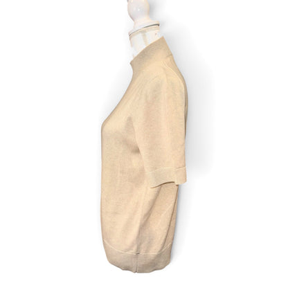 Lafayette 148 NY Nude Mock Neck Short Sleeve Sweater Womens Size M NWT
