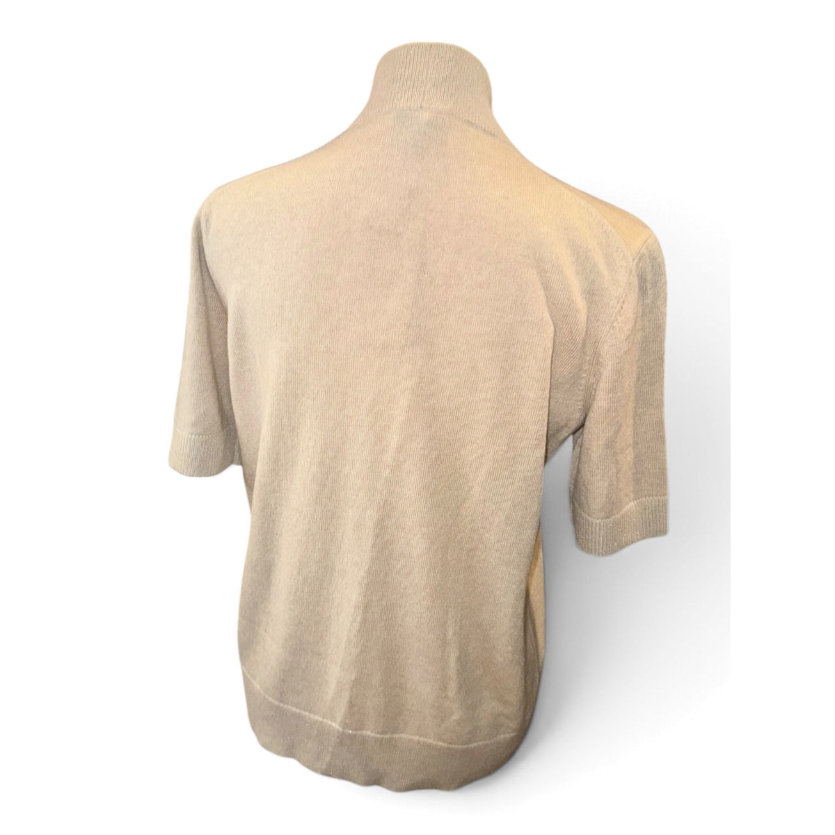 Lafayette 148 NY Nude Mock Neck Short Sleeve Sweater Womens Size M NWT